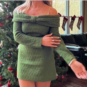 Zara Green Off-Shoulder Mini Dress